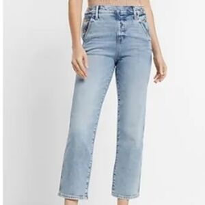 Express High Waisted Women's Light Blue Straight Ankle Mom Jeans